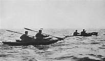 Royal Marines paddling canoes during Operation Frankton